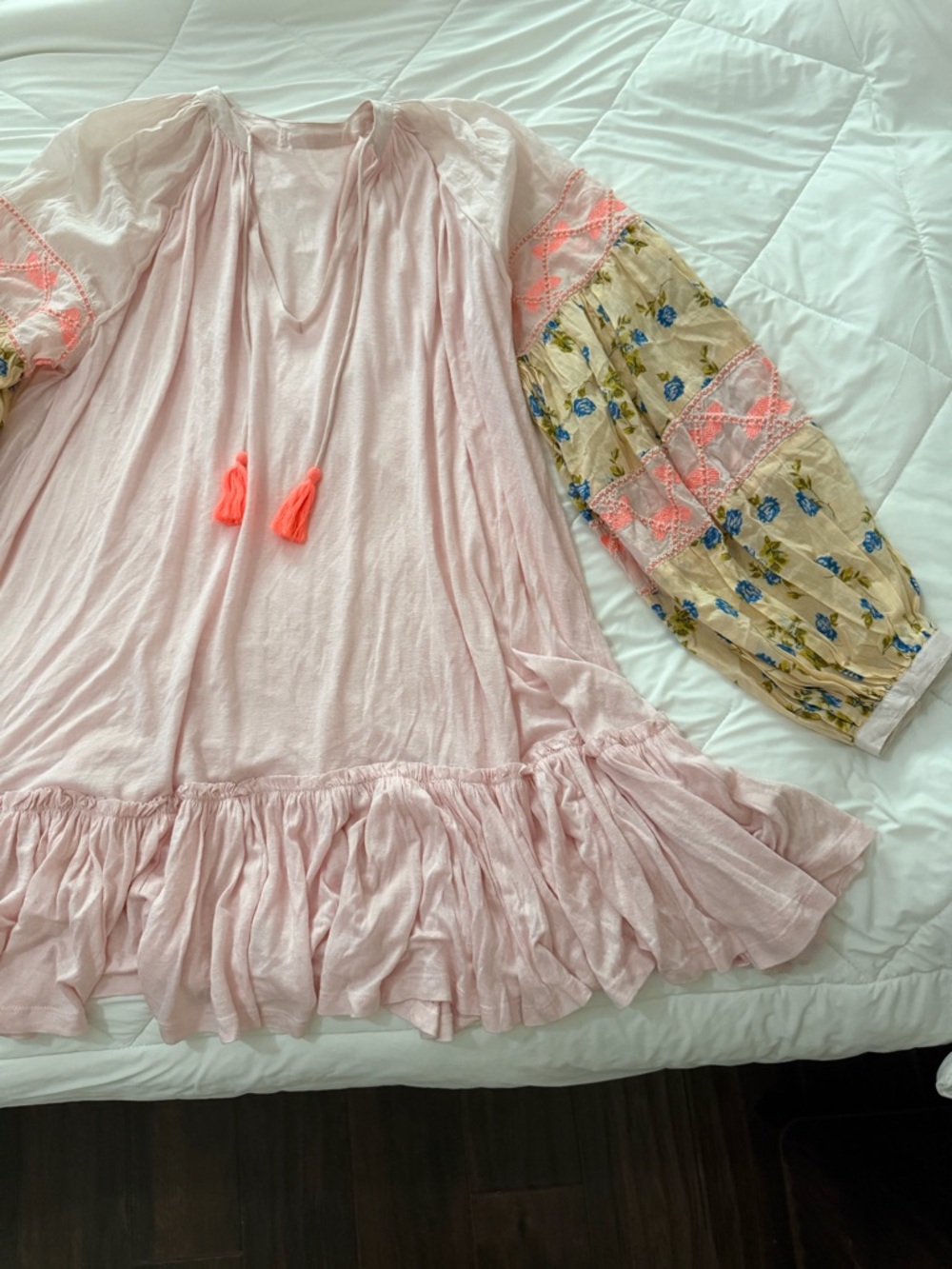 Free People Pink Mini Dress with Floral Sleeves